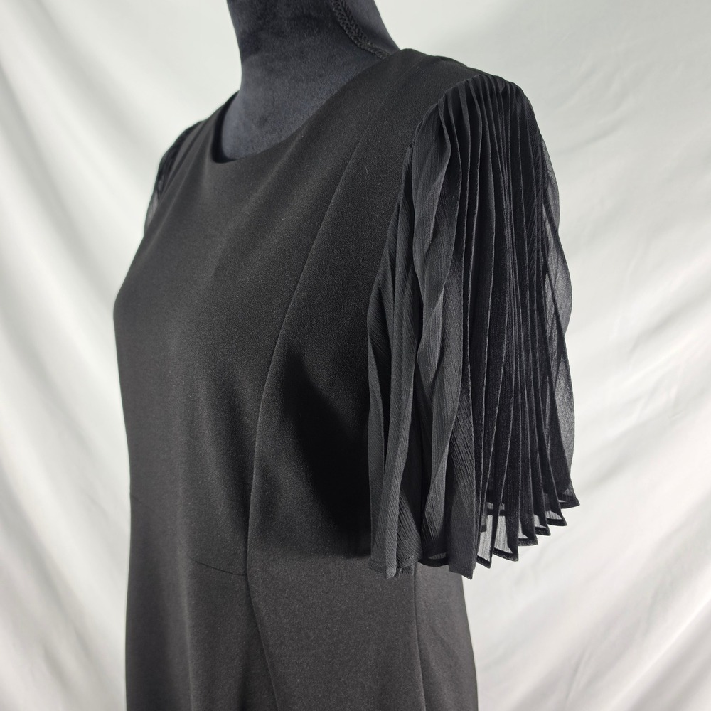 Calvin Klein Womens Black Sheath Dress Pleated Chiffon Flutter Sleeve Size 14
